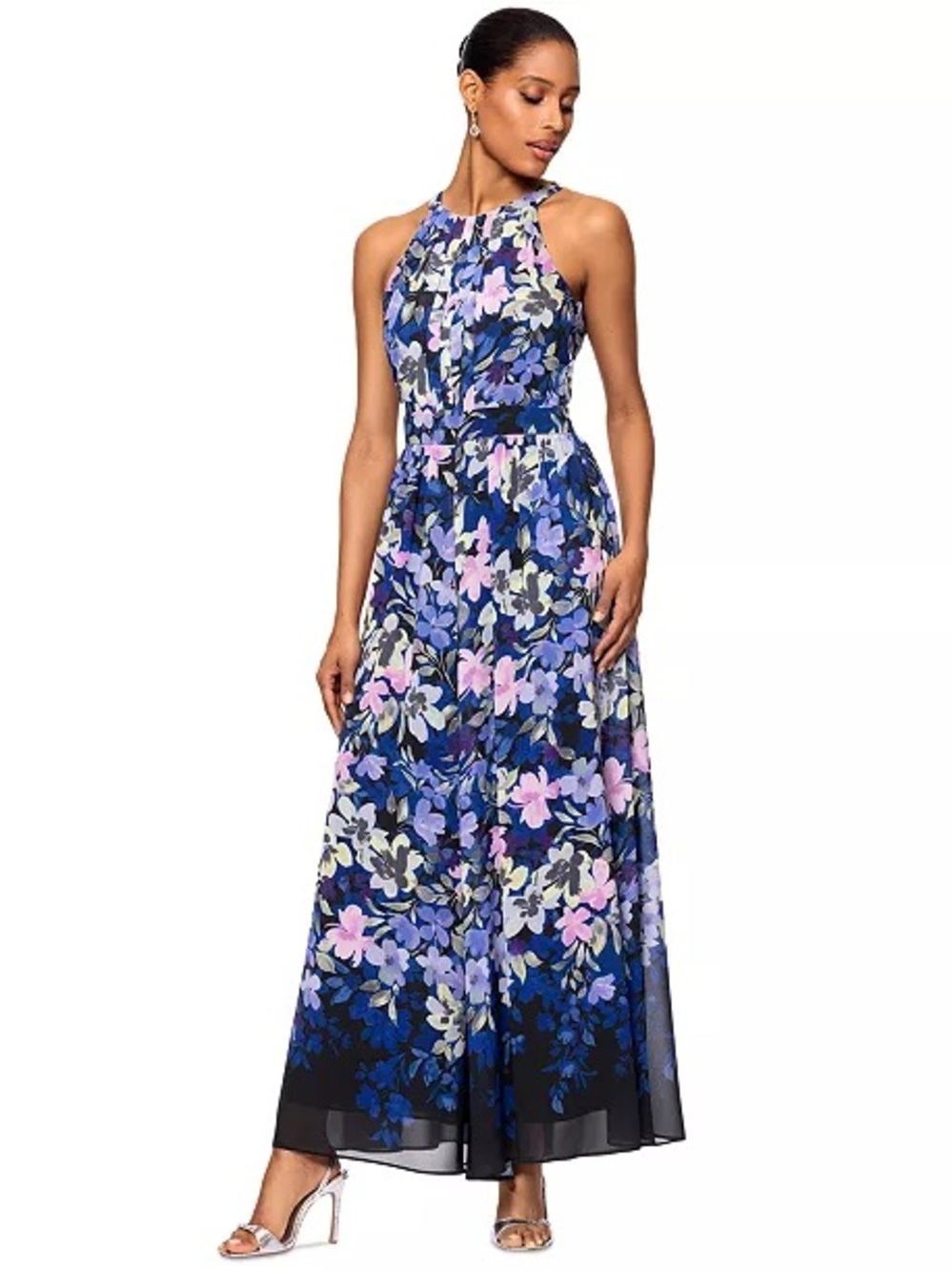 Betsy & Adam Blue and Purple Floral Halter Jumpsuit